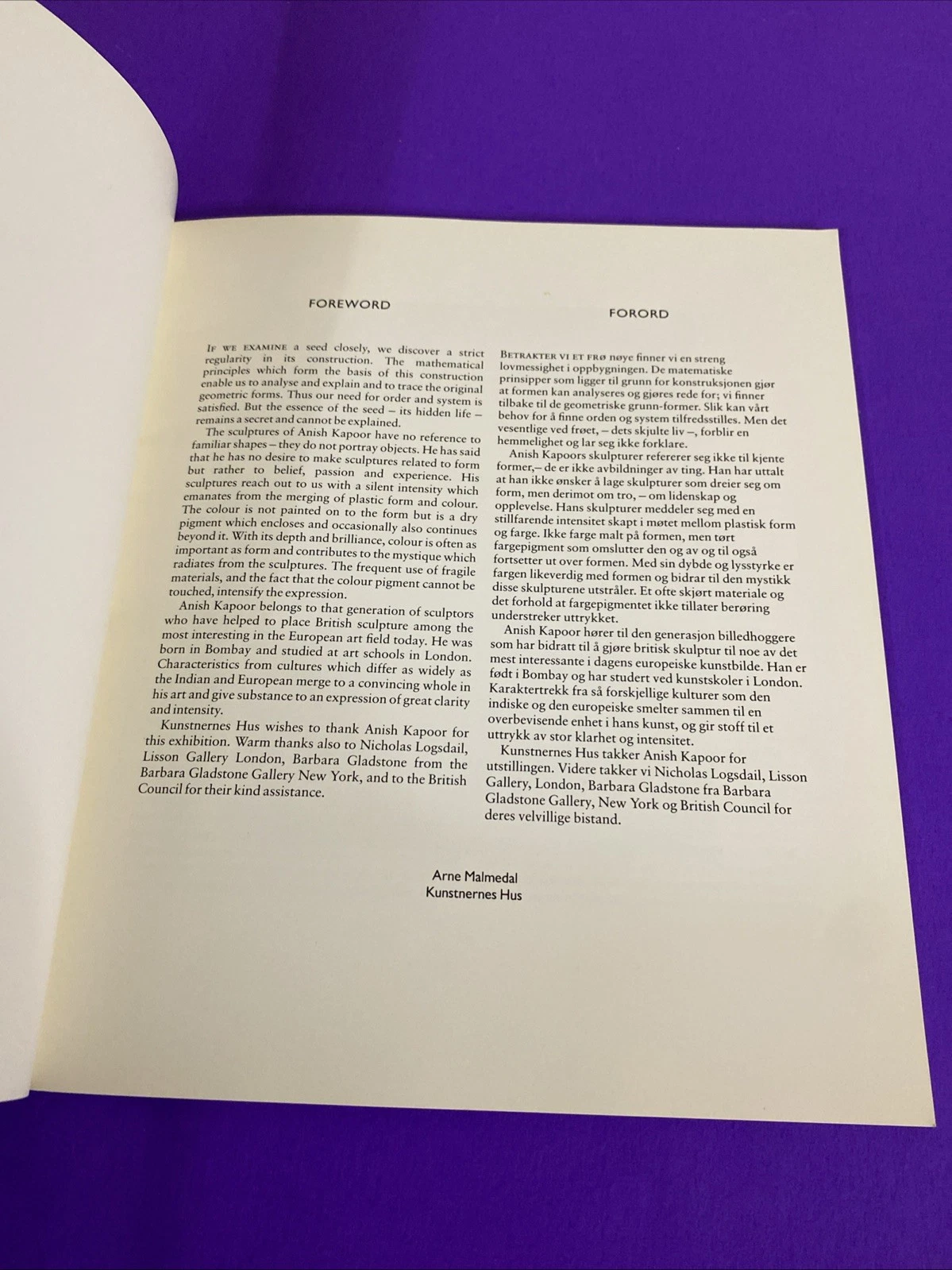 Anish Kapoor 1986 Kunstnernes Hus Oslo Exhibition Catalog Edition of 1000 Scarce - Image 5