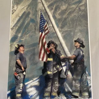 2001 9/11 Firefighters Raising the Flag, Ground Zero print signed 'David' 11x17!