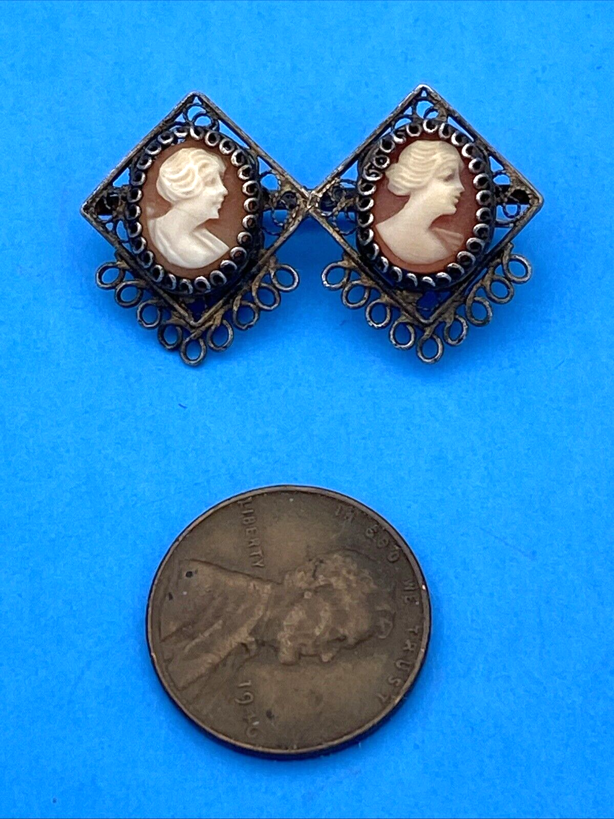 Unique Silver Filigree Antique Double Cameo Brooch/Pin Italy - Image 2