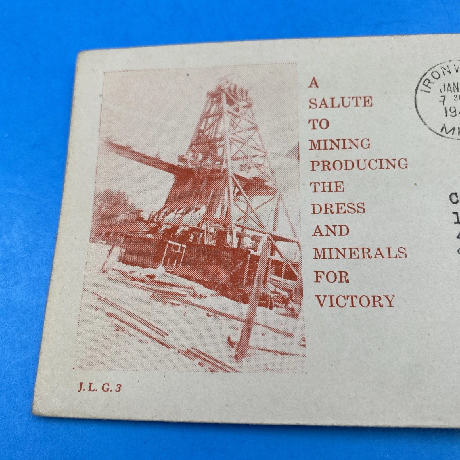 1945 Ironwood MI WWII Mining Patriotic Cover J.L.G.3 Garland to APO 986 Aleutian - Image 2