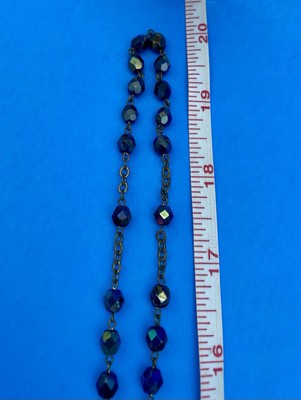 Vtg Peacock-Blue AB Faceted Glass Rosary, Jerusalem Crusader, ITALY Christianity - Image 8