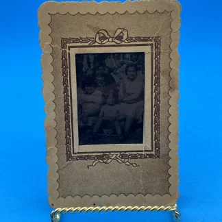 Antique Mounted Tintype Family Photo Scalloped Souvenir Frame Child Pail
