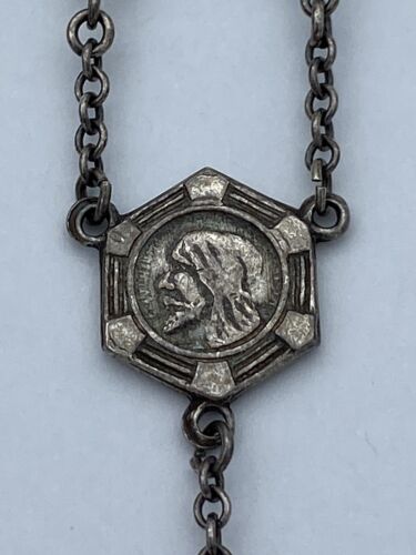Vtg Rosary Clear Crystal Beads, Sterling Silver, Virgin Mary, Jesus Christianity - Image 11