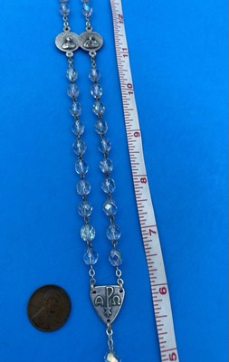 Vintage AB Crystal Faceted Glass Rosary, 4 Basilicas ROMA CITA ETERNA, Italy 20” - Image 9