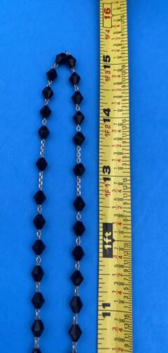 Vtg Black Bicone Faceted Glass Petite Rosary, 800 Silver, Roma, 15” Christianity - Image 10