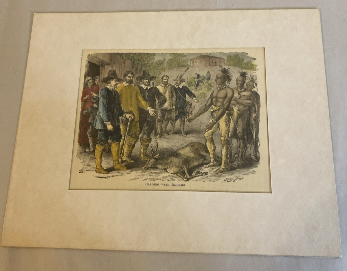 Trading with Indians - Hand Colored Engraving - Selmar Hess - 1882 - Image 2