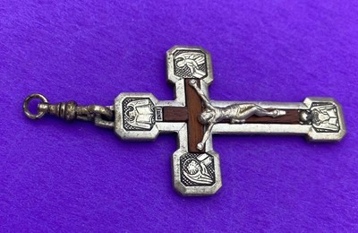 Via Crucis Crucifix Pendant, Wood Inlay Silver Tone, ITALY, Christianity, Jesus - Image 4