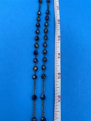Vtg Peacock-Blue AB Faceted Glass Rosary, Jerusalem Crusader, ITALY Christianity - Image 7