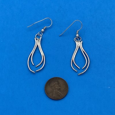 Vintage 925 Sterling Silver Wishbone Teardrop Dangle Drop Hook Earrings - Image 2