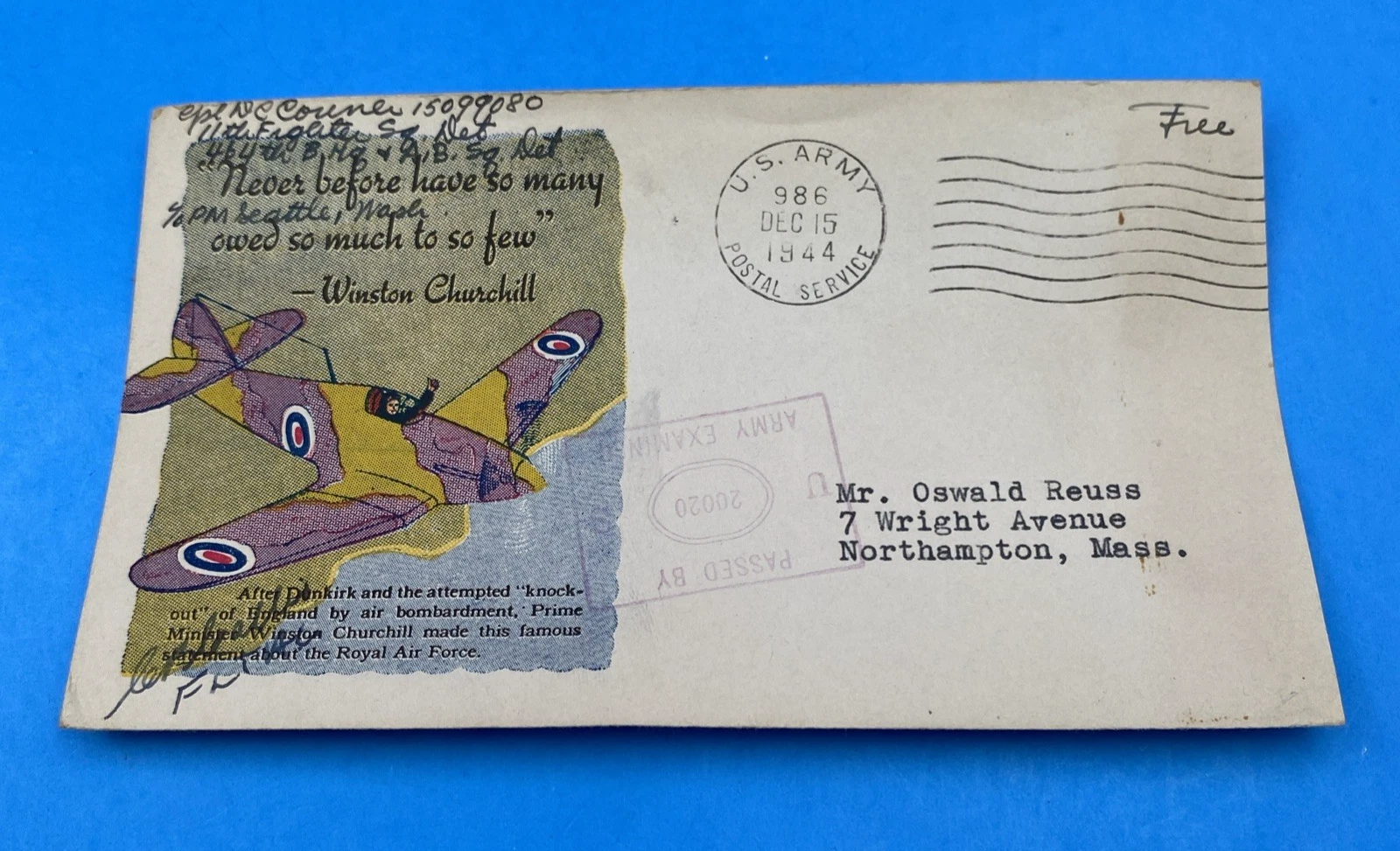WWII Soldier Free Mail APO 986 Kiska Alaska 12/15/1944 Churchill Label