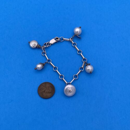 Vintage Silver bracelet with real freshwater pearl 12.8 Grams - Image 2