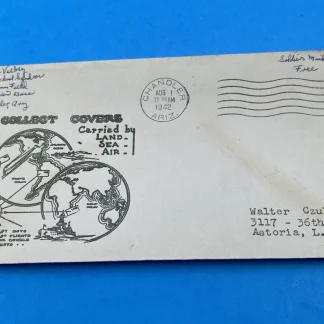 WWII 1942 Soldier Free Mail Cover Chandler AZ Land Sea Air Cachet Williams Field
