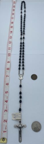 Vtg Black Acrylic Unbreakable Chain Cherub Crucifix Rosary Italy Christianity - Image 4