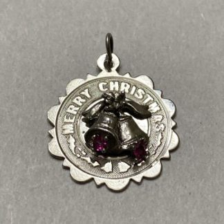 Vintage Sterling Silver Merry Christmas Two Bells Charm/Pendant W/ Purple Stone