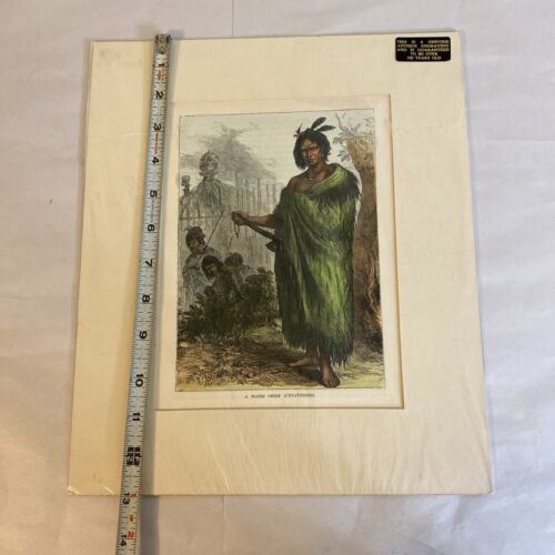 A Maori Chief (Untattooed) Antique Colored Engraving - Image 6